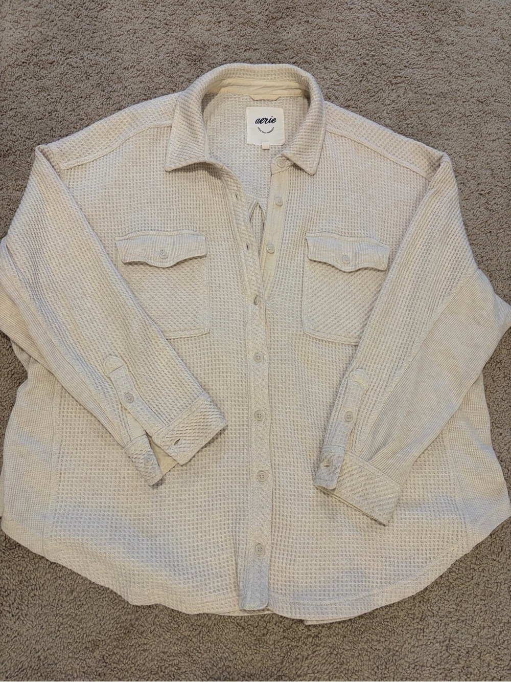 Women’s aerie Cream Waffle-Knit Button-Front Shacket - M